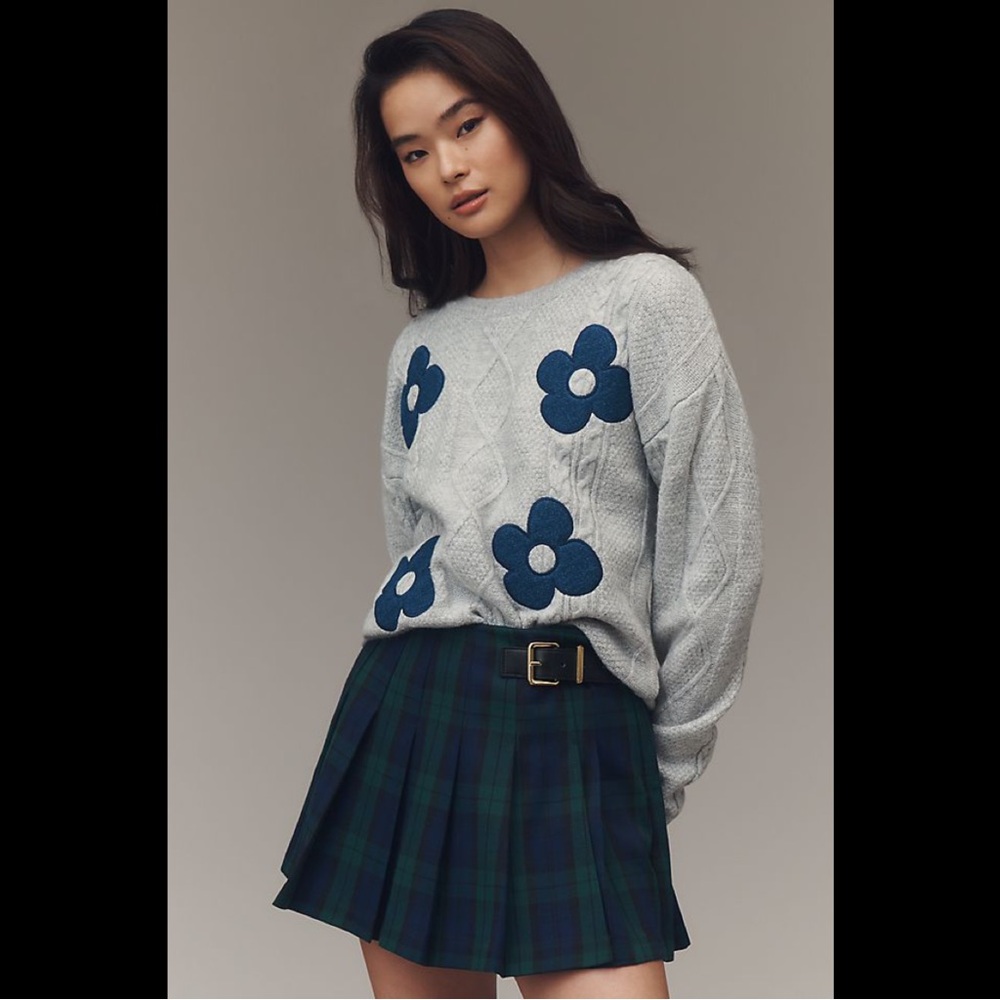 NWT * Maeve The Gracey Cable Floral Pullover Sweater